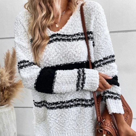 Black and White Striped Knit Sweaters - Picture 3 of 5